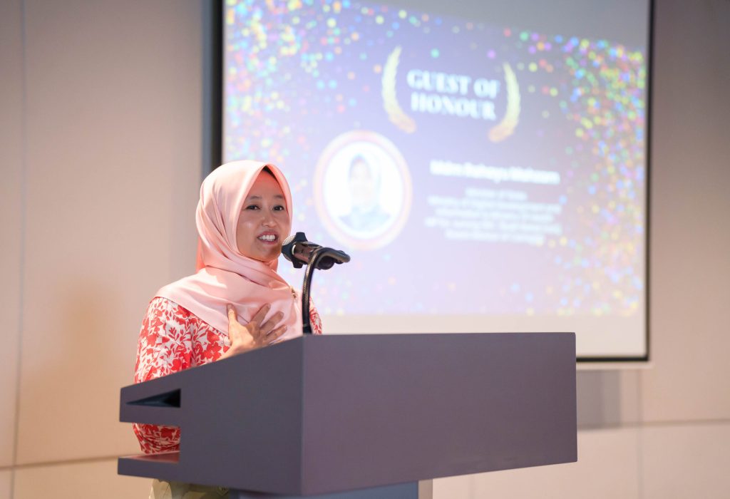 Mdm Rahayu Mahzam (CaringSG Board Advisor) giving the Guest-of-Honour speech at CaringSG Family Day